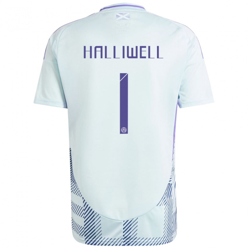 Homem Camisola Escócia Alfie Halliwell #1 Azul Menta Claro Alternativa 24-26 Camisa Brasil