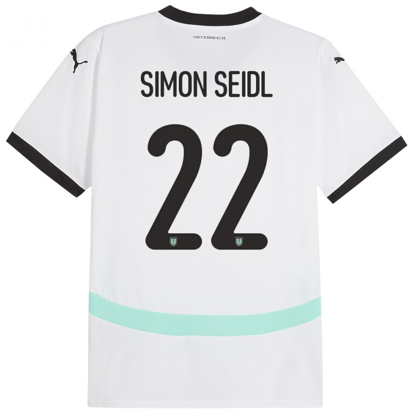 Homem Camisola Áustria Simon Seidl #22 Branco Alternativa 24-26 Camisa Brasil