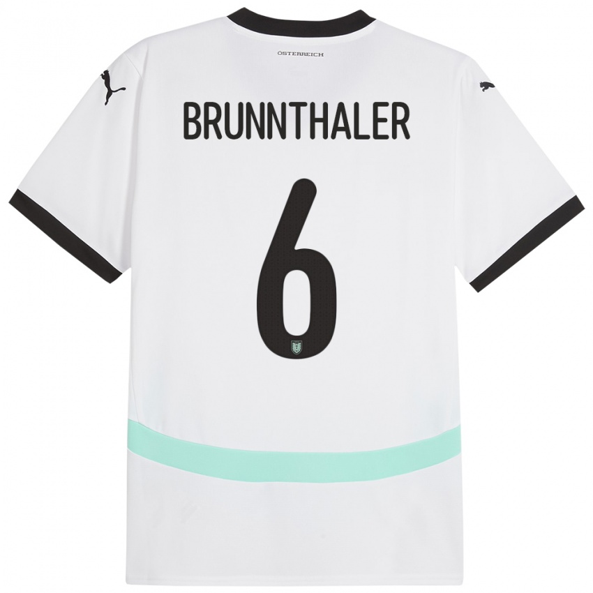 Homem Camisola Áustria Melanie Brunnthaler #6 Branco Alternativa 24-26 Camisa Brasil