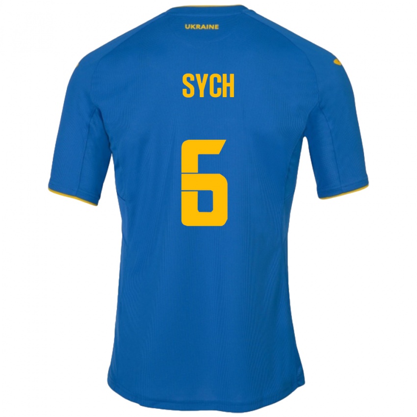 Homem Camisola Ucrânia Oleksiy Sych #6 Azul Alternativa 24-26 Camisa Brasil