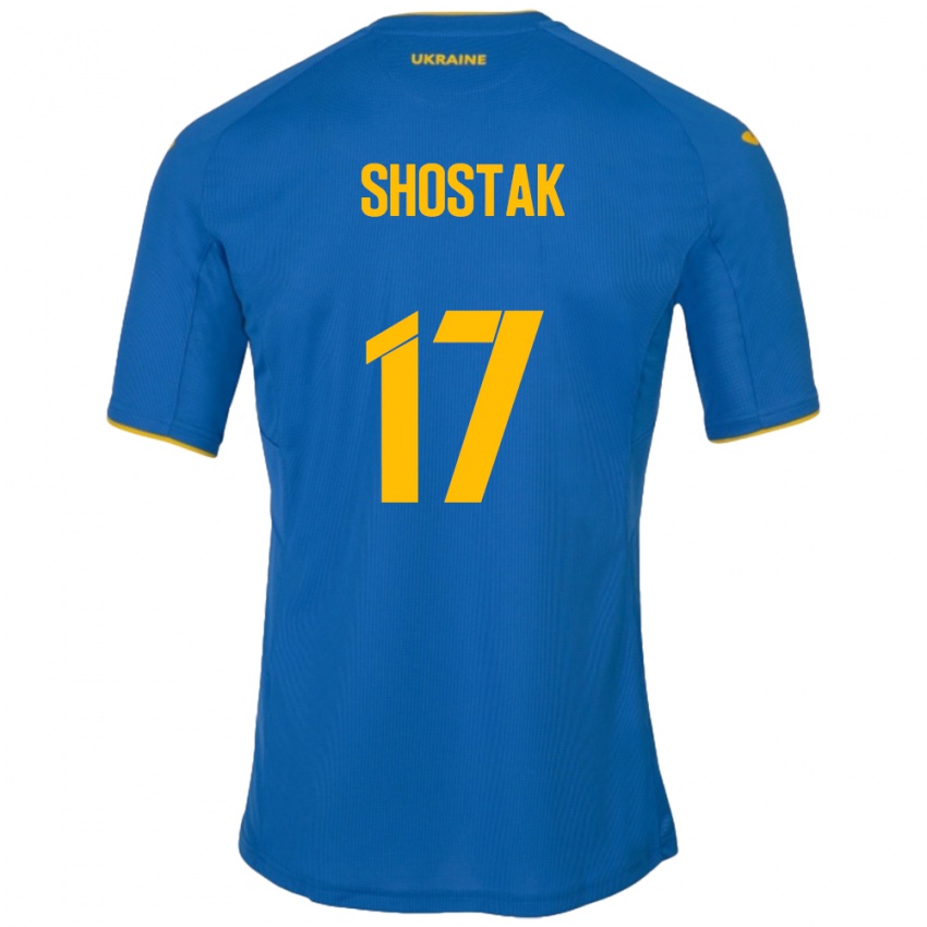 Homem Camisola Ucrânia Denys Shostak #17 Azul Alternativa 24-26 Camisa Brasil