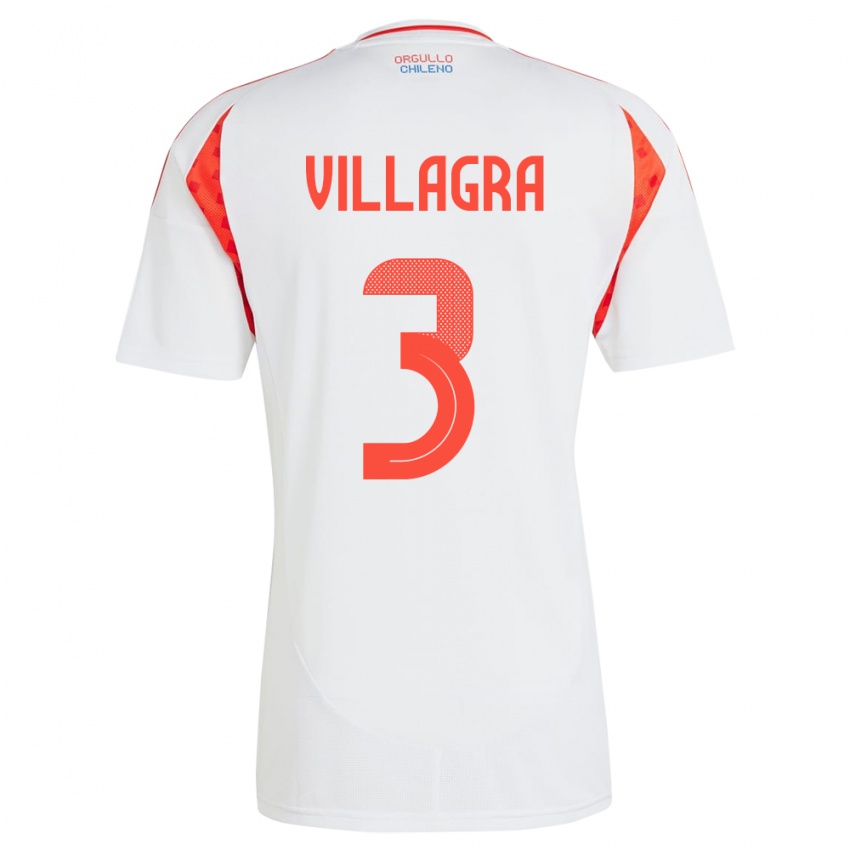 Homem Camisola Chile Jonathan Villagra #3 Branco Alternativa 24-26 Camisa Brasil