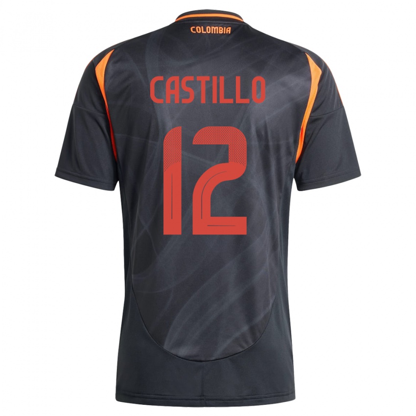 Homem Camisola Colômbia Juan Castillo #12 Preto Alternativa 24-26 Camisa Brasil