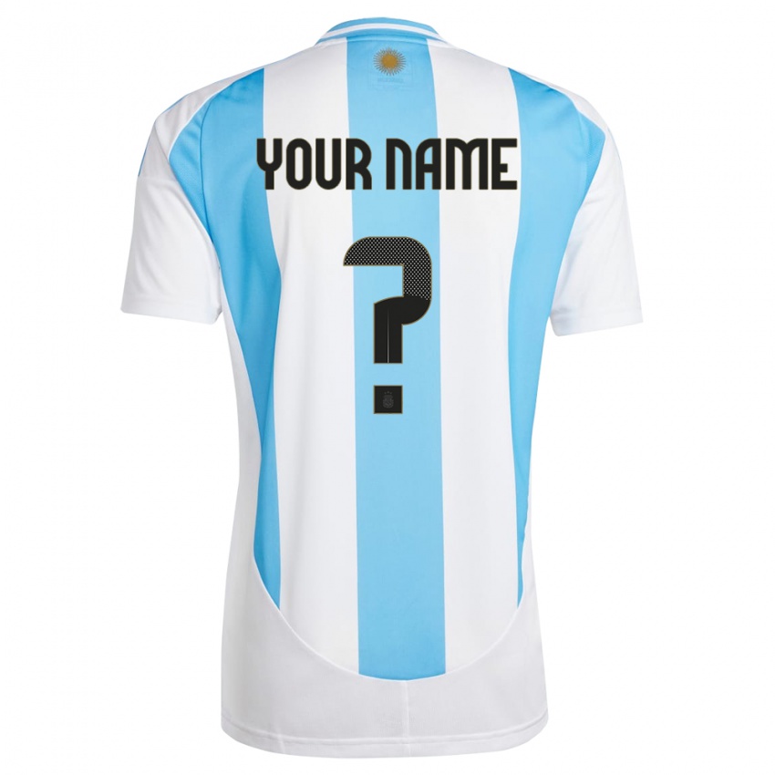 Mulher Camisola Argentina Seu Nome #0 Branco Azul Principal 24-26 Camisa Brasil