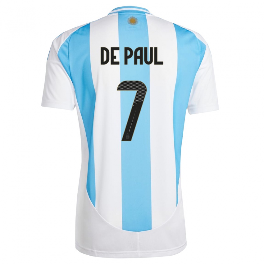 Mulher Camisola Argentina Rodrigo De Paul #7 Branco Azul Principal 24-26 Camisa Brasil