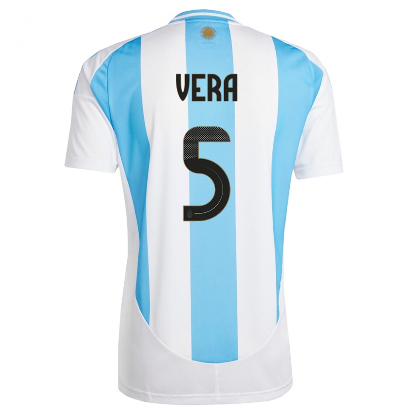 Mulher Camisola Argentina Fausto Vera #5 Branco Azul Principal 24-26 Camisa Brasil
