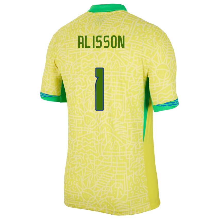 Mulher Camisola Brasil Alisson #1 Amarelo Principal 24-26 Camisa Brasil