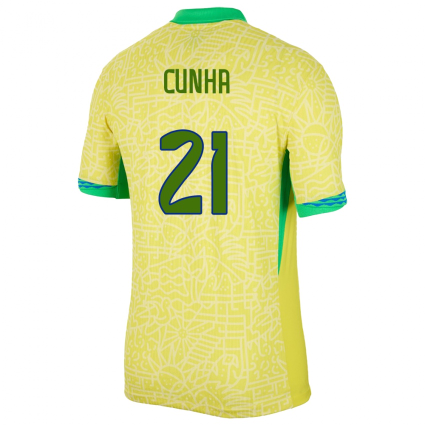 Mulher Camisola Brasil Matheus Cunha #21 Amarelo Principal 24-26 Camisa Brasil