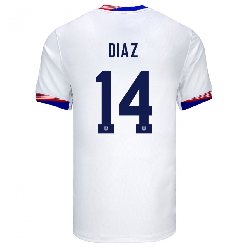 Mulher Camisola Estados Unidos Christian Diaz #14 Branco Principal 24-26 Camisa Brasil