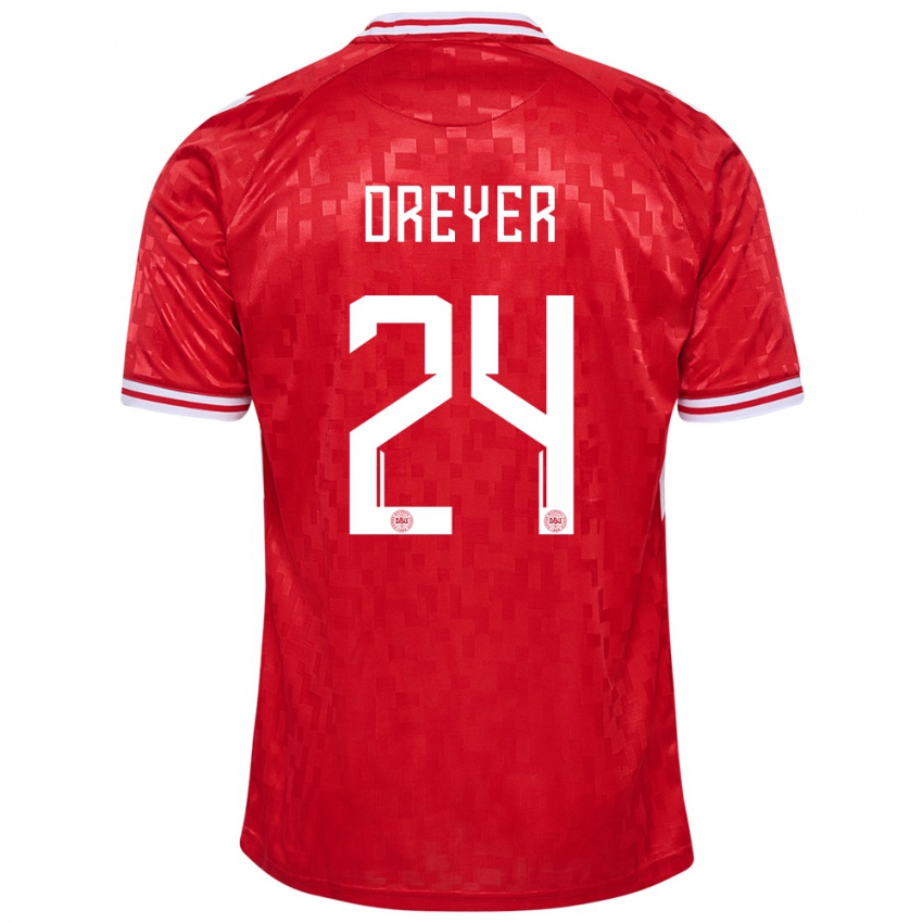 Mulher Camisola Dinamarca Anders Dreyer #24 Vermelho Principal 24-26 Camisa Brasil