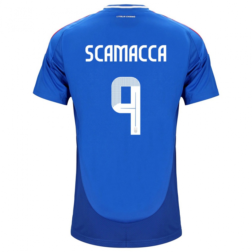 Mulher Camisola Itália Gianluca Scamacca #9 Azul Principal 24-26 Camisa Brasil