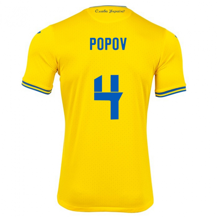 Mulher Camisola Ucrânia Denys Popov #4 Amarelo Principal 24-26 Camisa Brasil