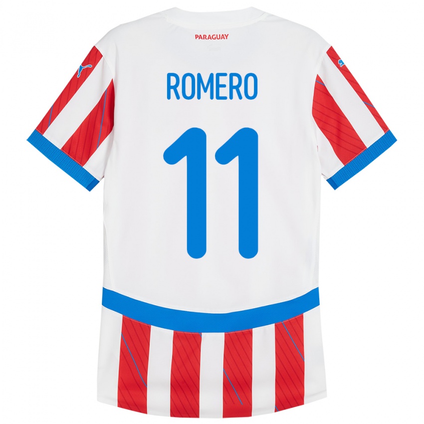 Mulher Camisola Paraguai Ángel Romero #11 Branco Vermelho Principal 24-26 Camisa Brasil