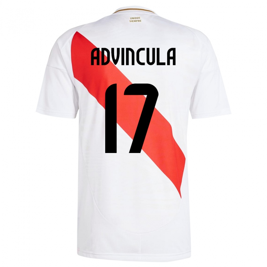 Mulher Camisola Peru Luis Advíncula #17 Branco Principal 24-26 Camisa Brasil