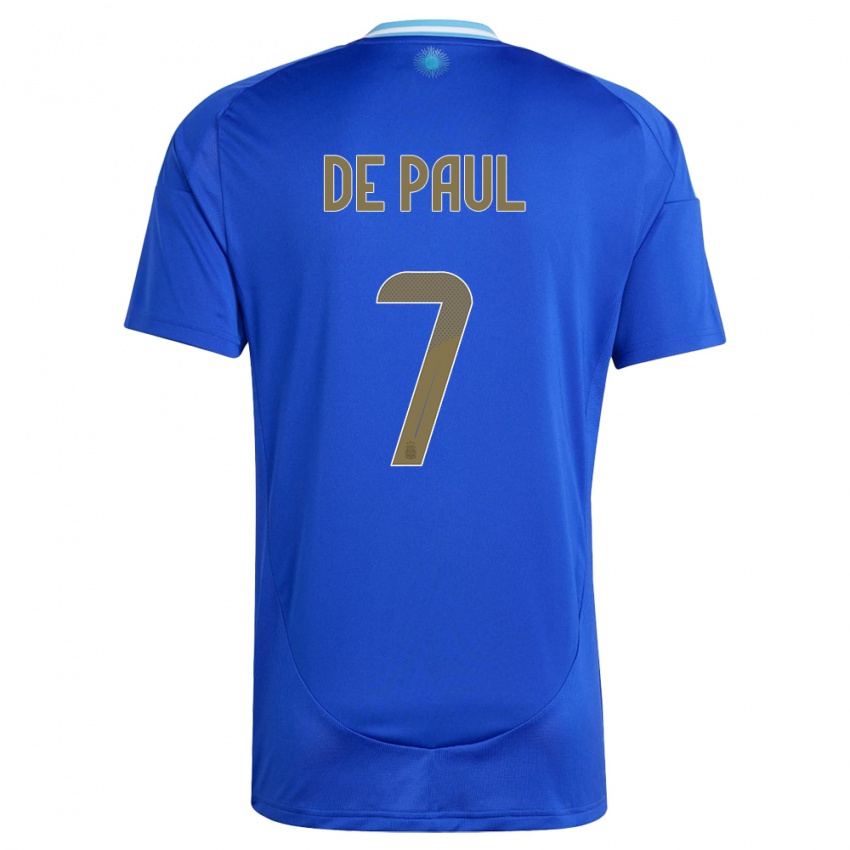 Mulher Camisola Argentina Rodrigo De Paul #7 Azul Alternativa 24-26 Camisa Brasil