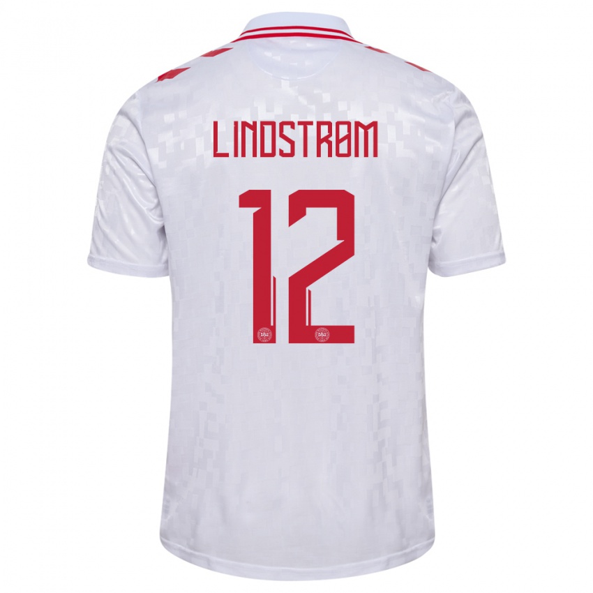 Mulher Camisola Dinamarca Jesper Lindstrom #12 Branco Alternativa 24-26 Camisa Brasil