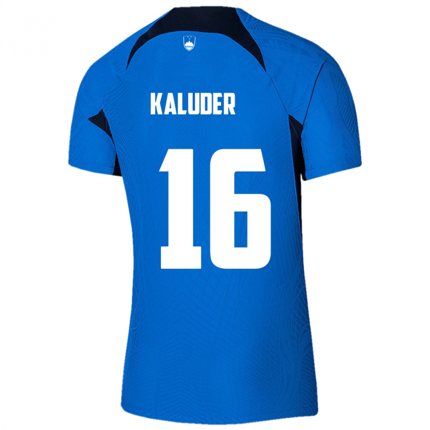 Mulher Camisola Eslovênia Grega Kaluder #16 Azul Alternativa 24-26 Camisa Brasil