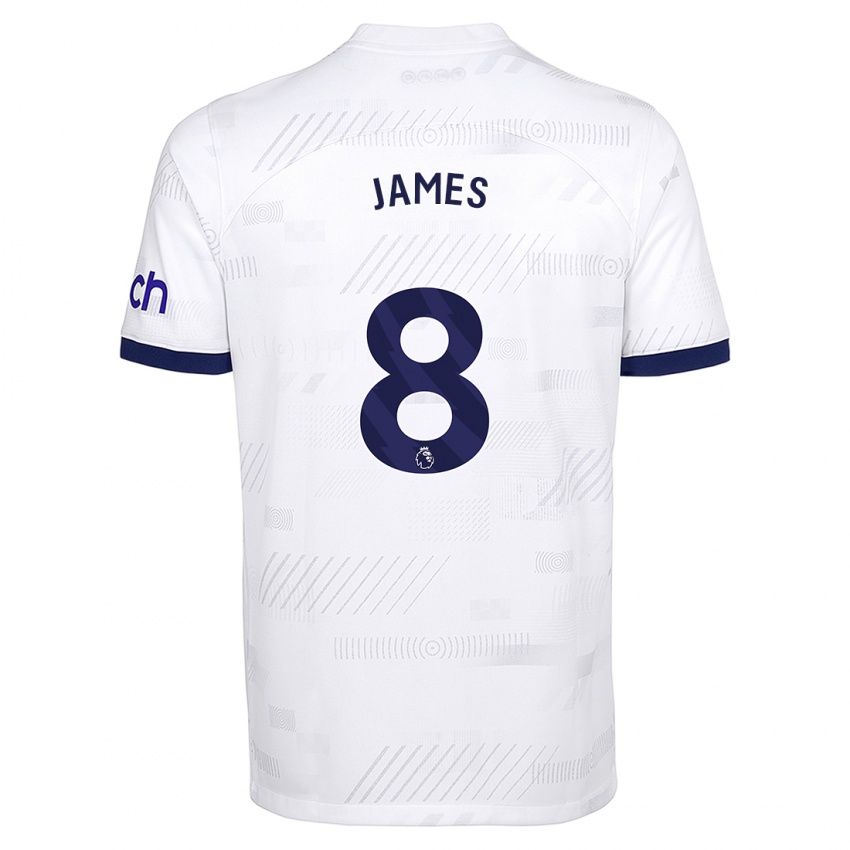 Criança Camisola Angharad James #8 Branco Principal 2023/24 Camisa Brasil