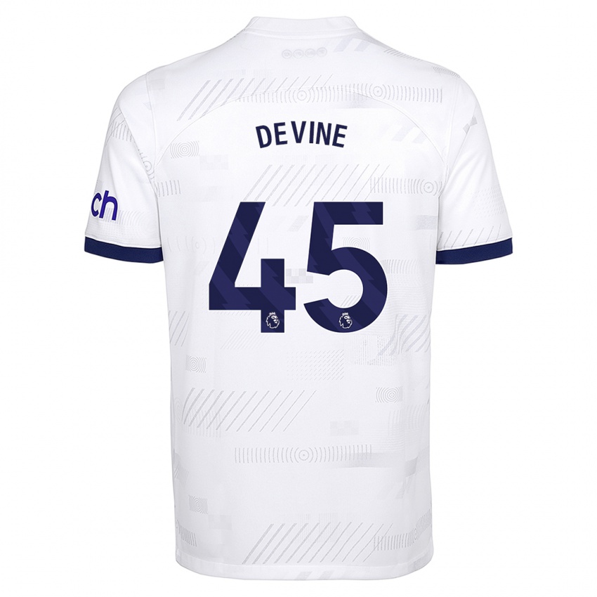 Criança Camisola Alfie Devine #45 Branco Principal 2023/24 Camisa Brasil