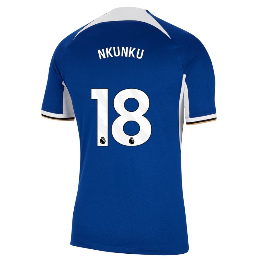 Criança Camisola Christopher Nkunku #18 Azul Principal 2023/24 Camisa Brasil