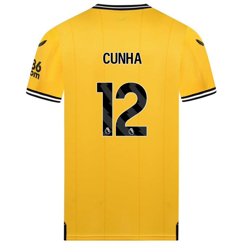 Criança Camisola Matheus Cunha #12 Amarelo Principal 2023/24 Camisa Brasil