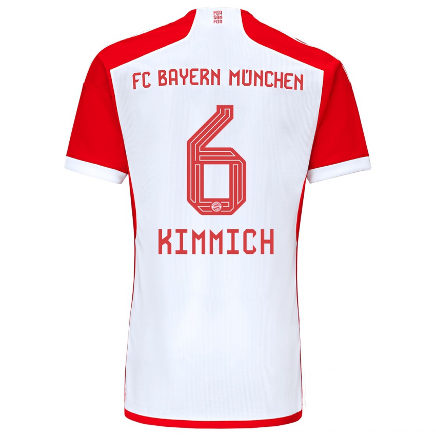 Criança Camisola Joshua Kimmich #6 Vermelho Branco Principal 2023/24 Camisa Brasil