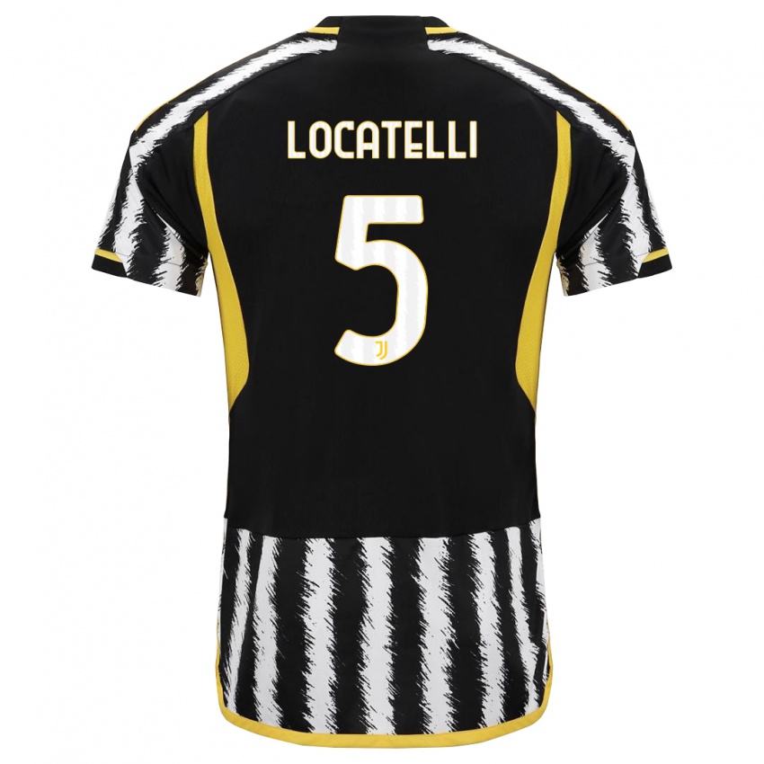 Criança Camisola Manuel Locatelli #5 Preto Branco Principal 2023/24 Camisa Brasil