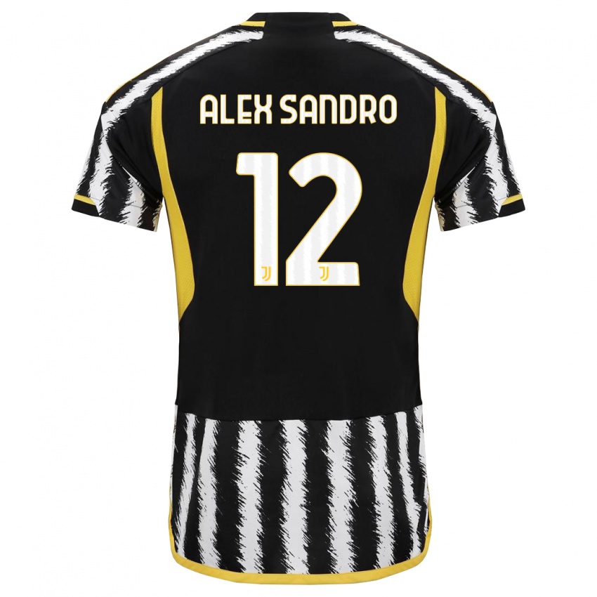 Criança Camisola Alex Sandro #12 Preto Branco Principal 2023/24 Camisa Brasil