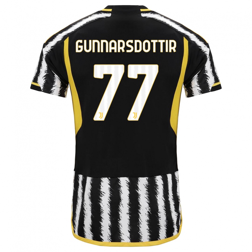 Criança Camisola Sara Bjork Gunnarsdottir #77 Preto Branco Principal 2023/24 Camisa Brasil