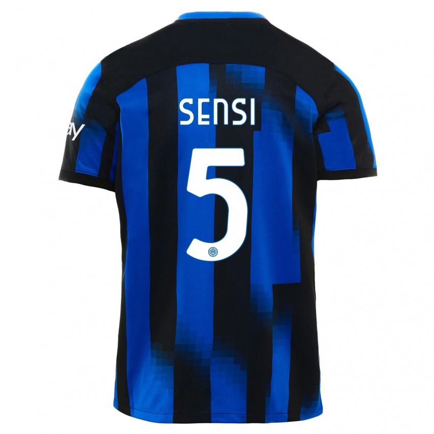 Criança Camisola Stefano Sensi #5 Preto Azul Principal 2023/24 Camisa Brasil