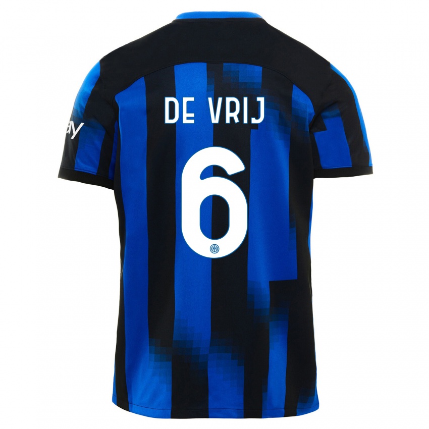 Criança Camisola Stefan De Vrij #6 Preto Azul Principal 2023/24 Camisa Brasil