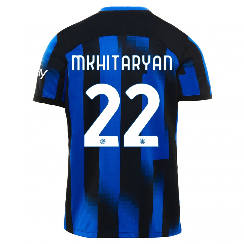 Criança Camisola Henrikh Mkhitaryan #22 Preto Azul Principal 2023/24 Camisa Brasil