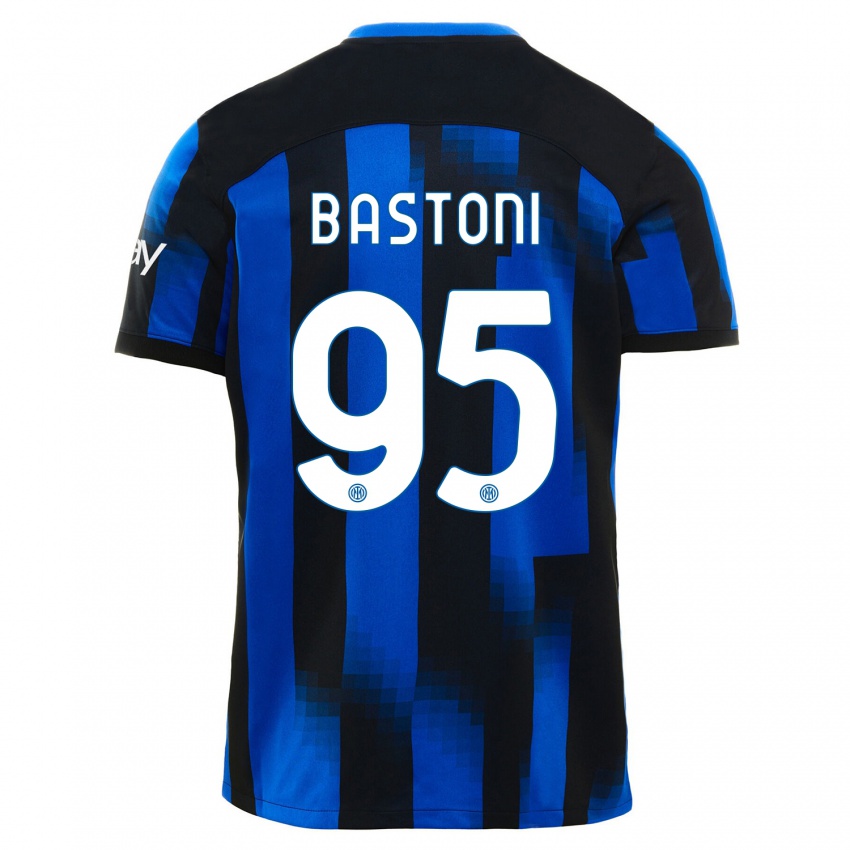 Criança Camisola Alessandro Bastoni #95 Preto Azul Principal 2023/24 Camisa Brasil