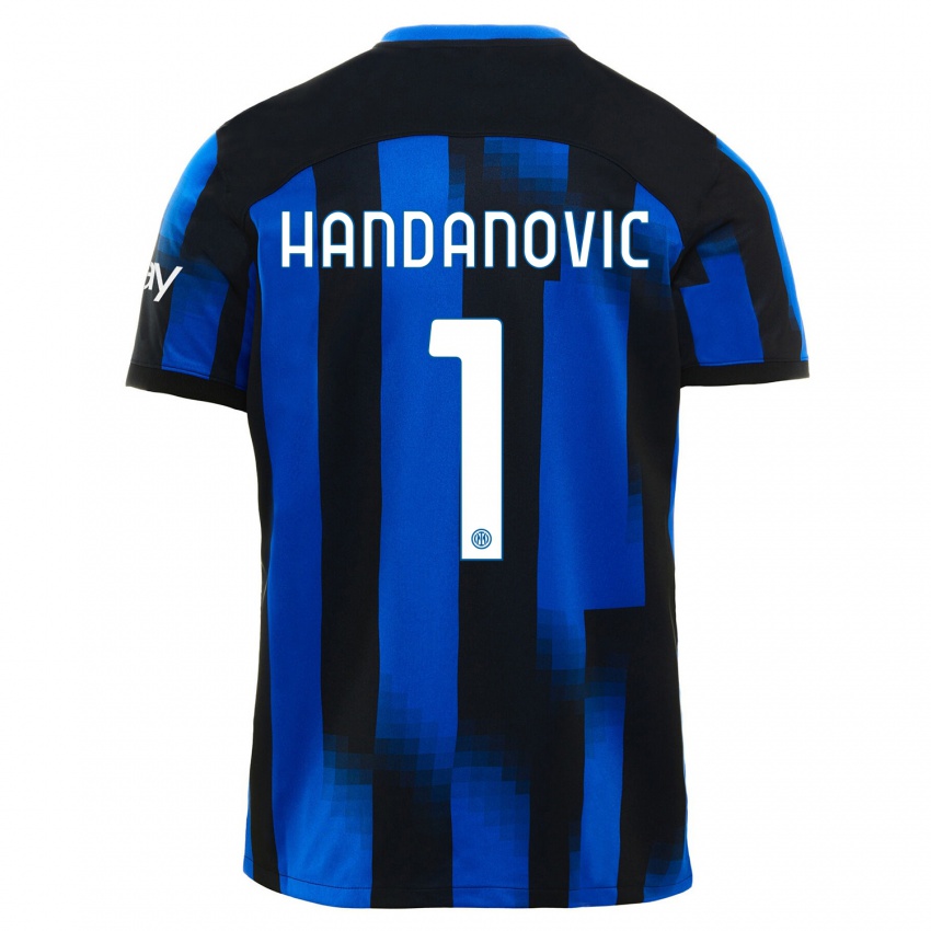Criança Camisola Samir Handanovic #1 Preto Azul Principal 2023/24 Camisa Brasil