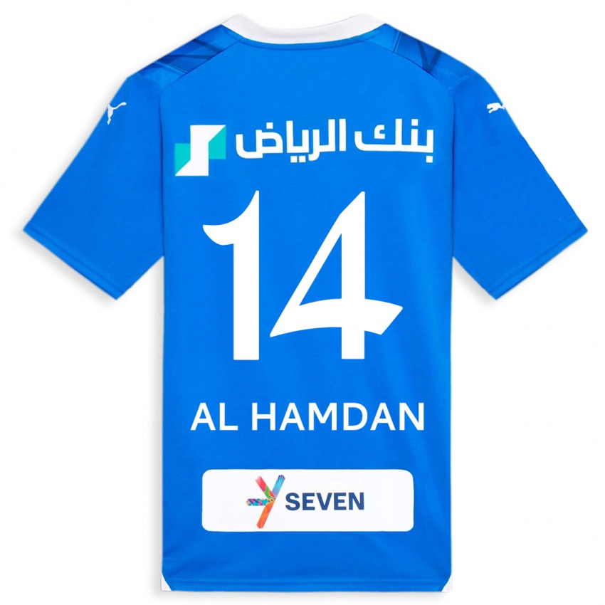 Criança Camisola Abdullah Al-Hamdan #14 Azul Principal 2023/24 Camisa Brasil