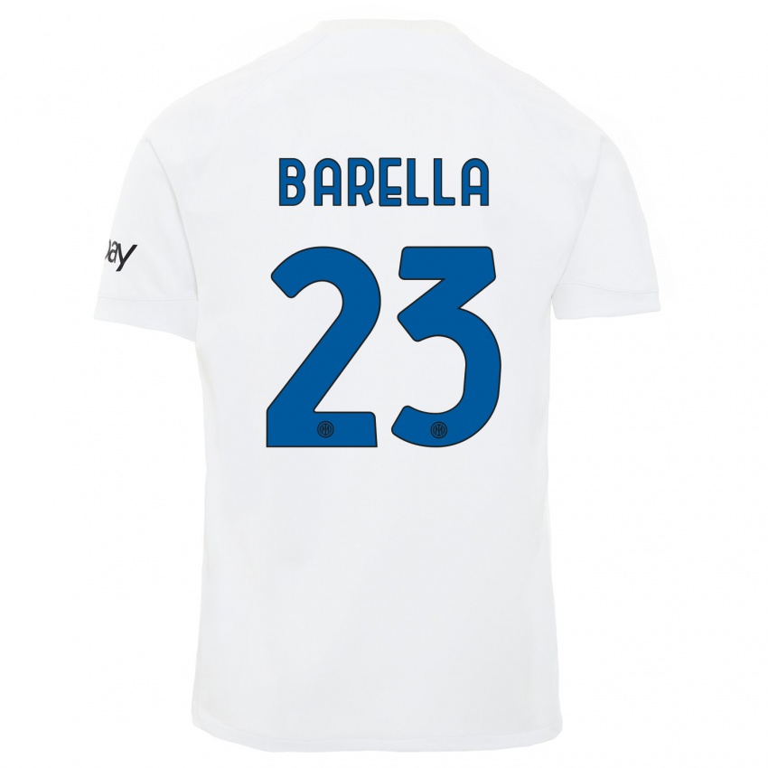 Criança Camisola Nicolo Barella #23 Branco Alternativa 2023/24 Camisa Brasil