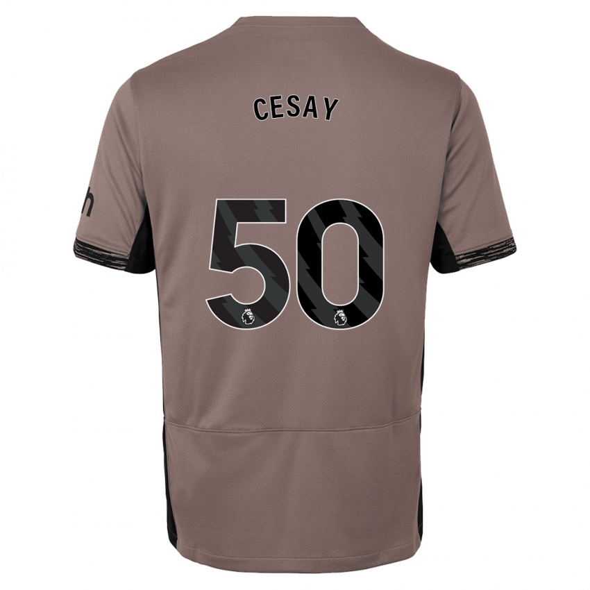 Criança Camisola Kallum Cesay #50 Bege Escuro Terceiro 2023/24 Camisa Brasil