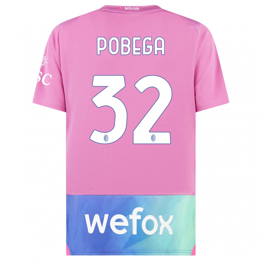 Criança Camisola Tommaso Pobega #32 Rosa Roxo Terceiro 2023/24 Camisa Brasil