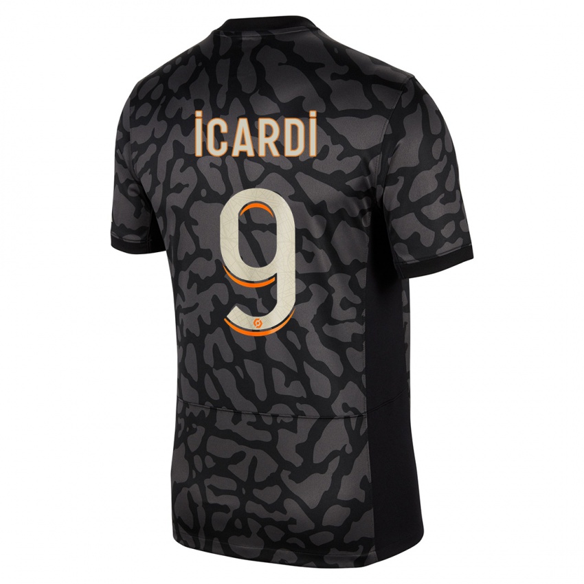 Criança Camisola Mauro Icardi #9 Preto Terceiro 2023/24 Camisa Brasil