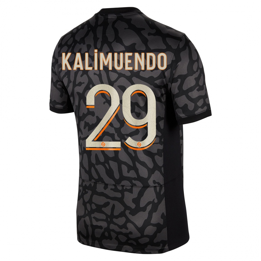 Criança Camisola Arnaud Kalimuendo #29 Preto Terceiro 2023/24 Camisa Brasil