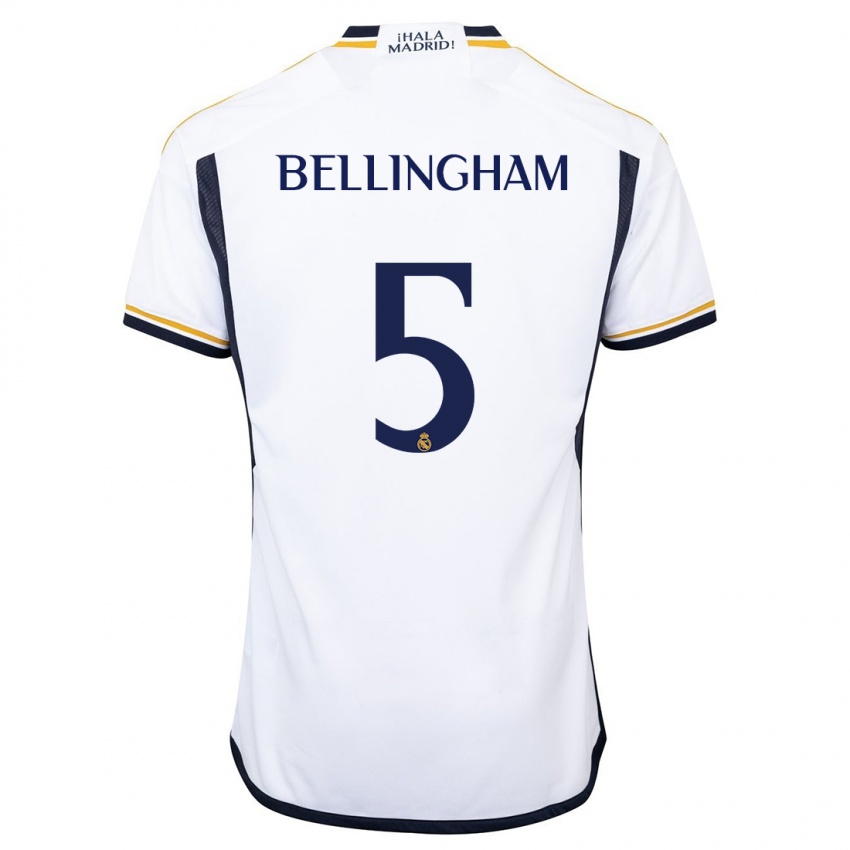 Homem Camisola Jude Bellingham #5 Branco Principal 2023/24 Camisa Brasil