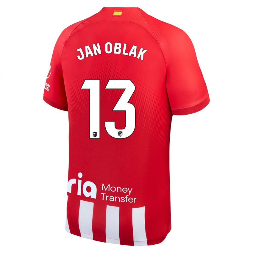 Homem Camisola Jan Oblak #13 Vermelho Branco Principal 2023/24 Camisa Brasil