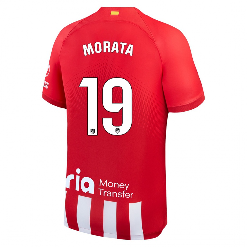 Homem Camisola Alvaro Morata #19 Vermelho Branco Principal 2023/24 Camisa Brasil