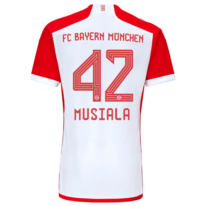 Homem Camisola Jamal Musiala #42 Vermelho Branco Principal 2023/24 Camisa Brasil