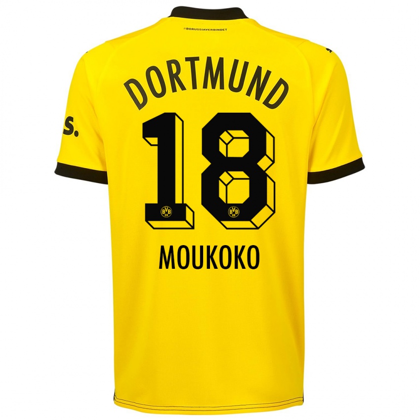Homem Camisola Youssoufa Moukoko #18 Amarelo Principal 2023/24 Camisa Brasil