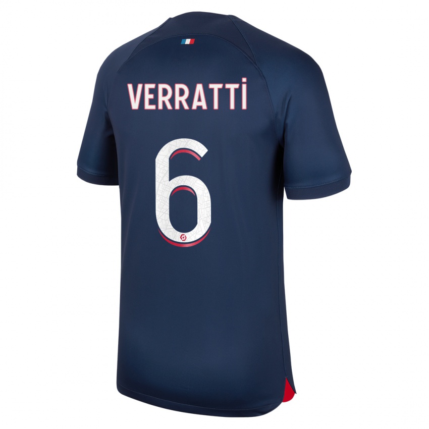 Homem Camisola Marco Verratti #6 Azul Vermelho Principal 2023/24 Camisa Brasil