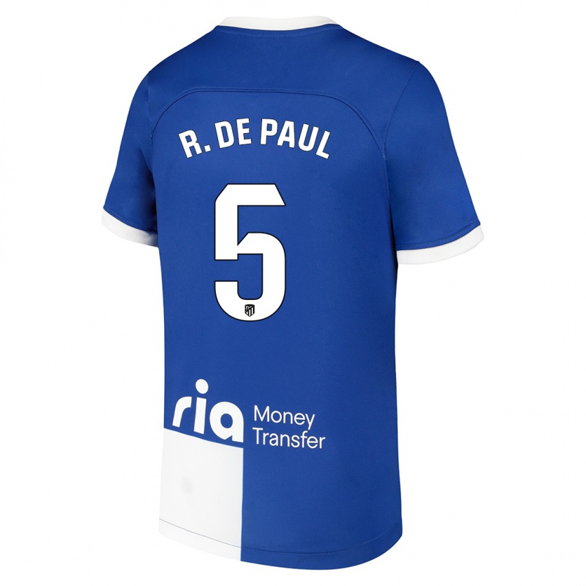 Homem Camisola Rodrigo De Paul #5 Branco Azulado Alternativa 2023/24 Camisa Brasil
