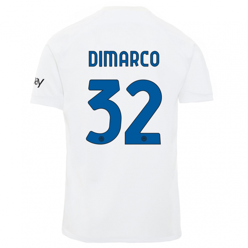 Homem Camisola Federico Dimarco #32 Branco Alternativa 2023/24 Camisa Brasil