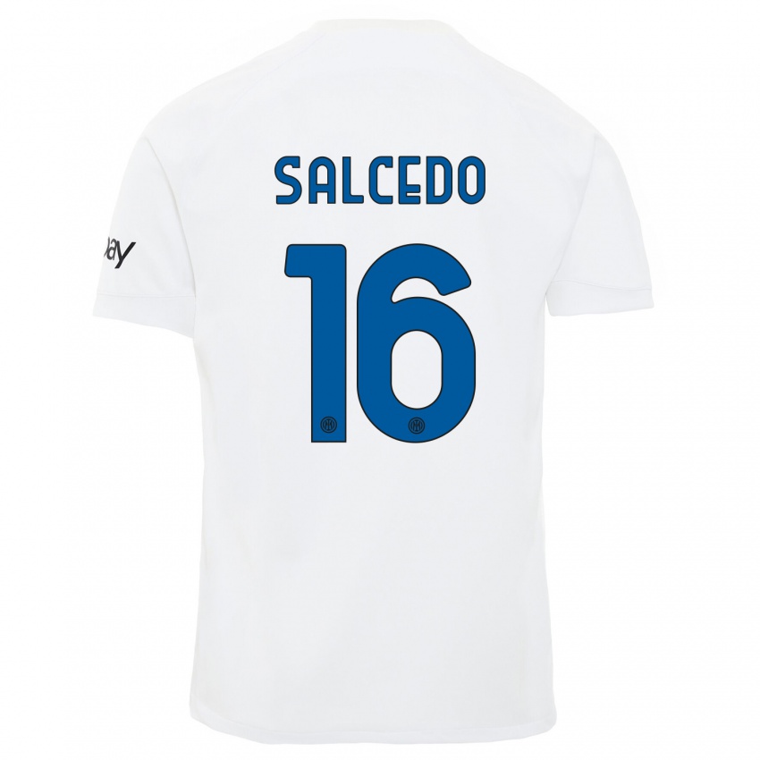 Homem Camisola Eddie Salcedo #16 Branco Alternativa 2023/24 Camisa Brasil