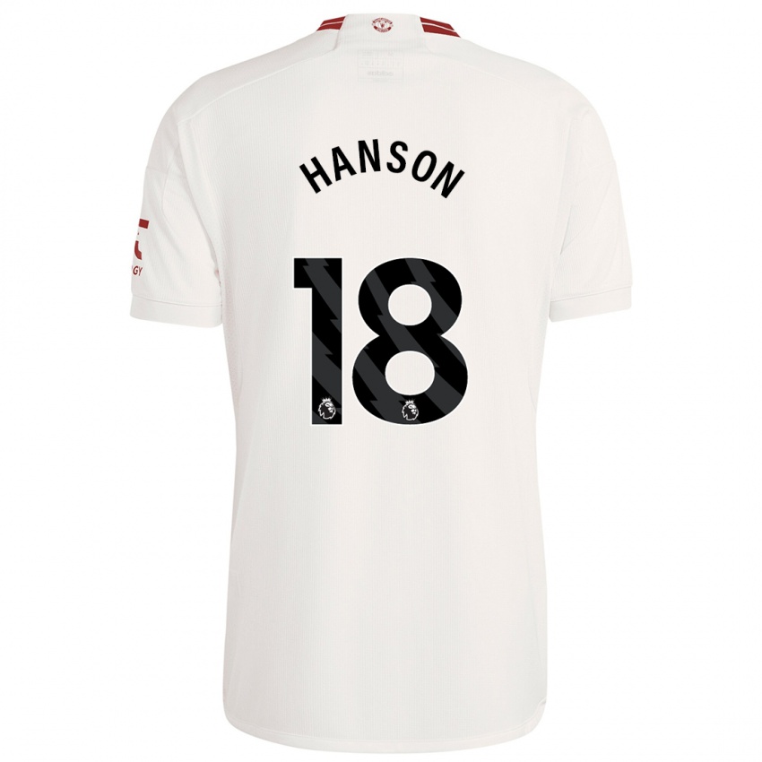 Homem Camisola Kirsty Hanson #18 Branco Terceiro 2023/24 Camisa Brasil